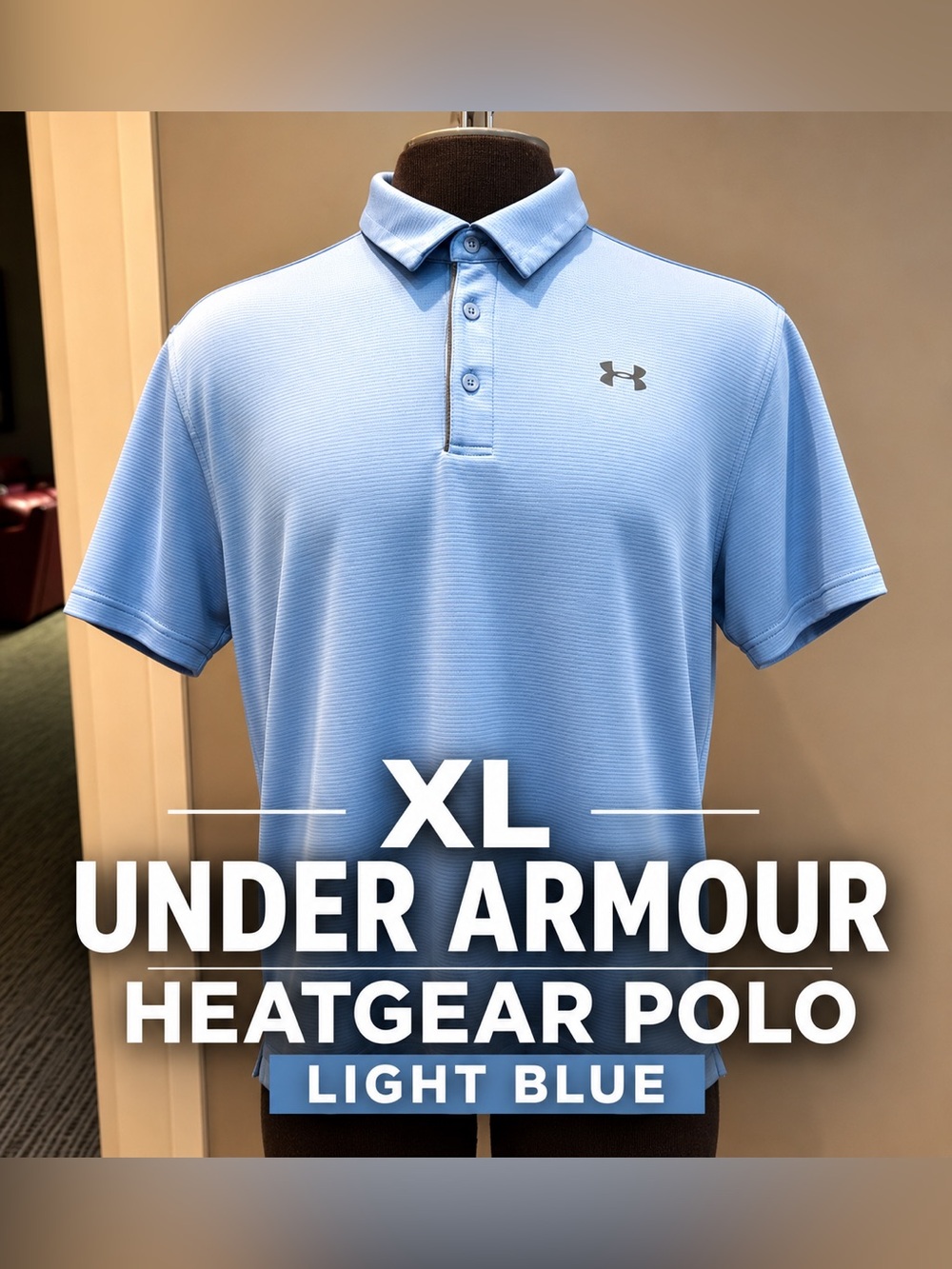 Under Armour HeatGear Polo Shirt XL Light Blue Textured Performance Golf
